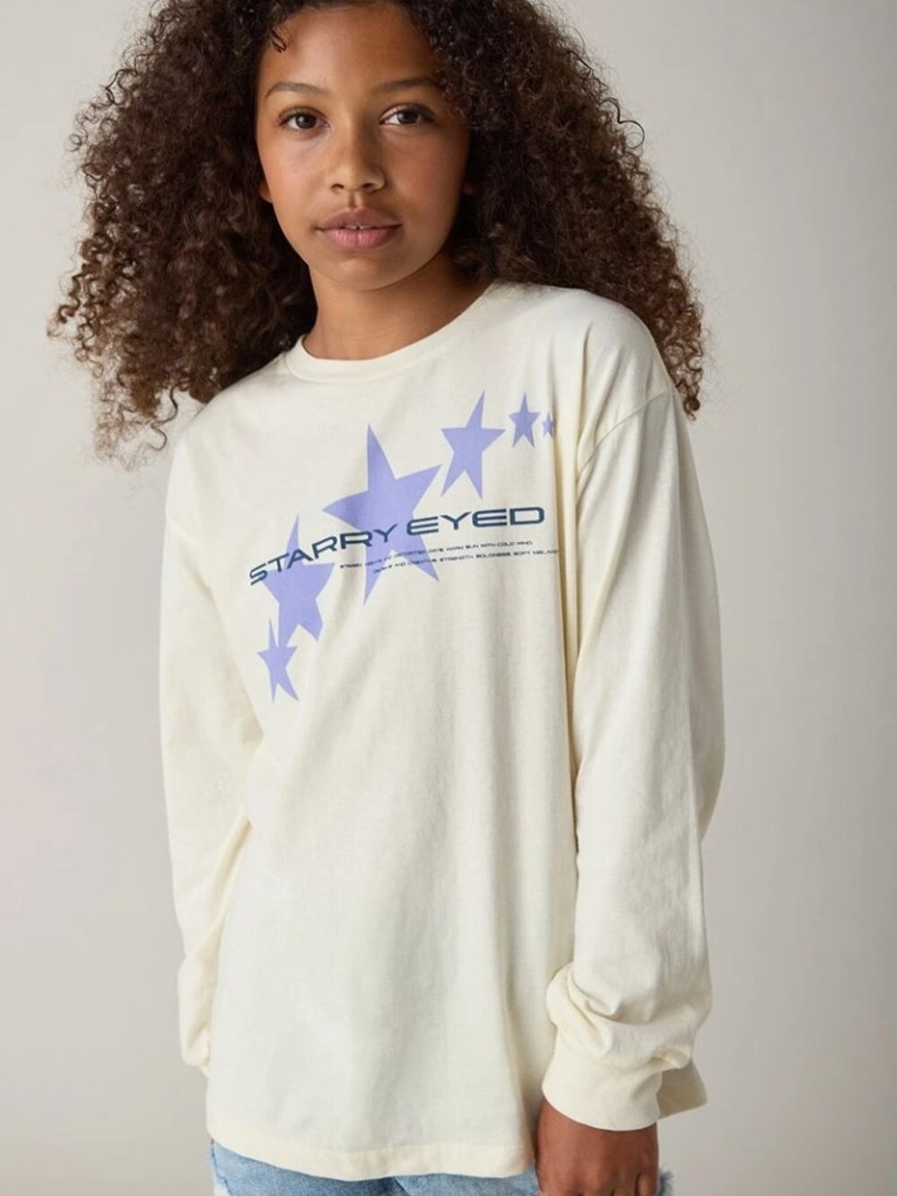 NEW Hello Franki Starry Eyed Oversized T-Shirt Ivory Youth Large